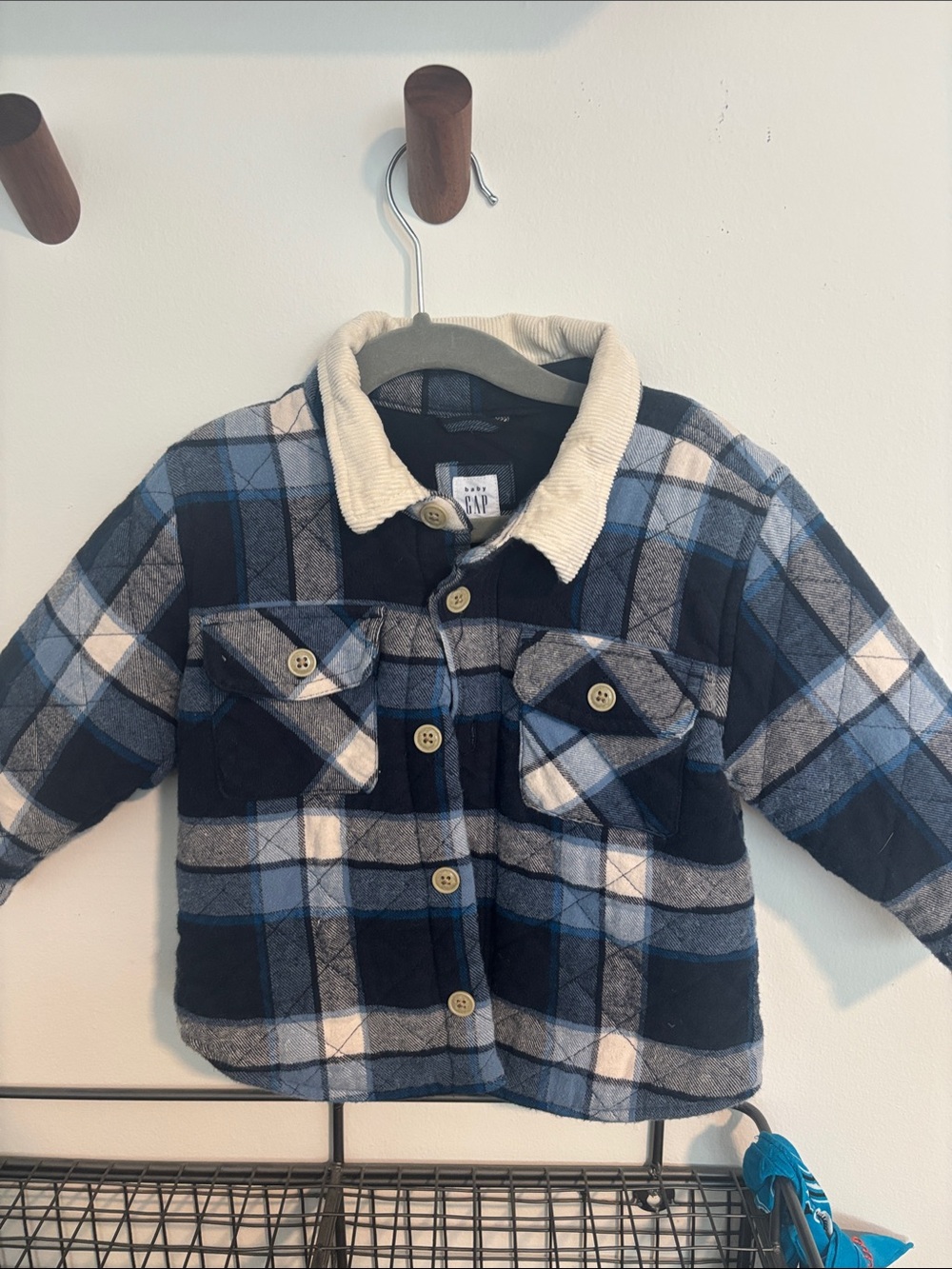 GAP Kids Blue & Cream Plaid Jacket with corduroy colar